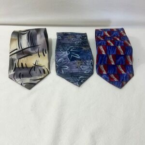 J Garcia Silk Ties Lot of 3 Abstract Floral Red Blue Mens Neckties
